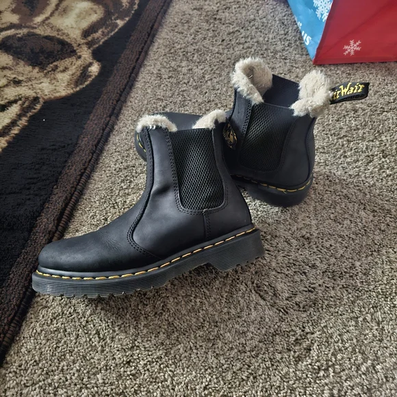 Dr. Martens Black Faux Fur Chelsea Boots - Picture 1 of 6